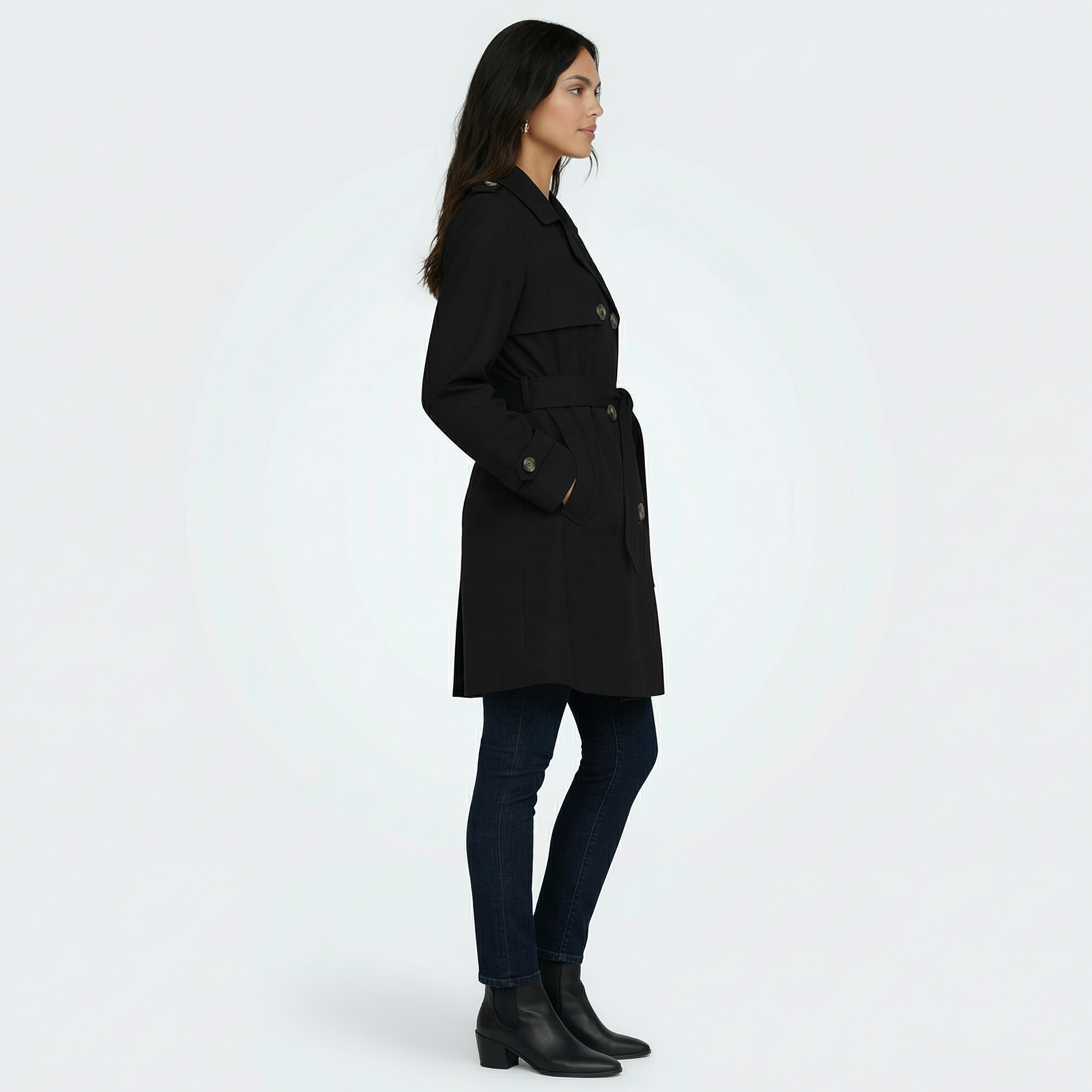 Women's Double-Breasted Midi Trench Coat for Mid-Season