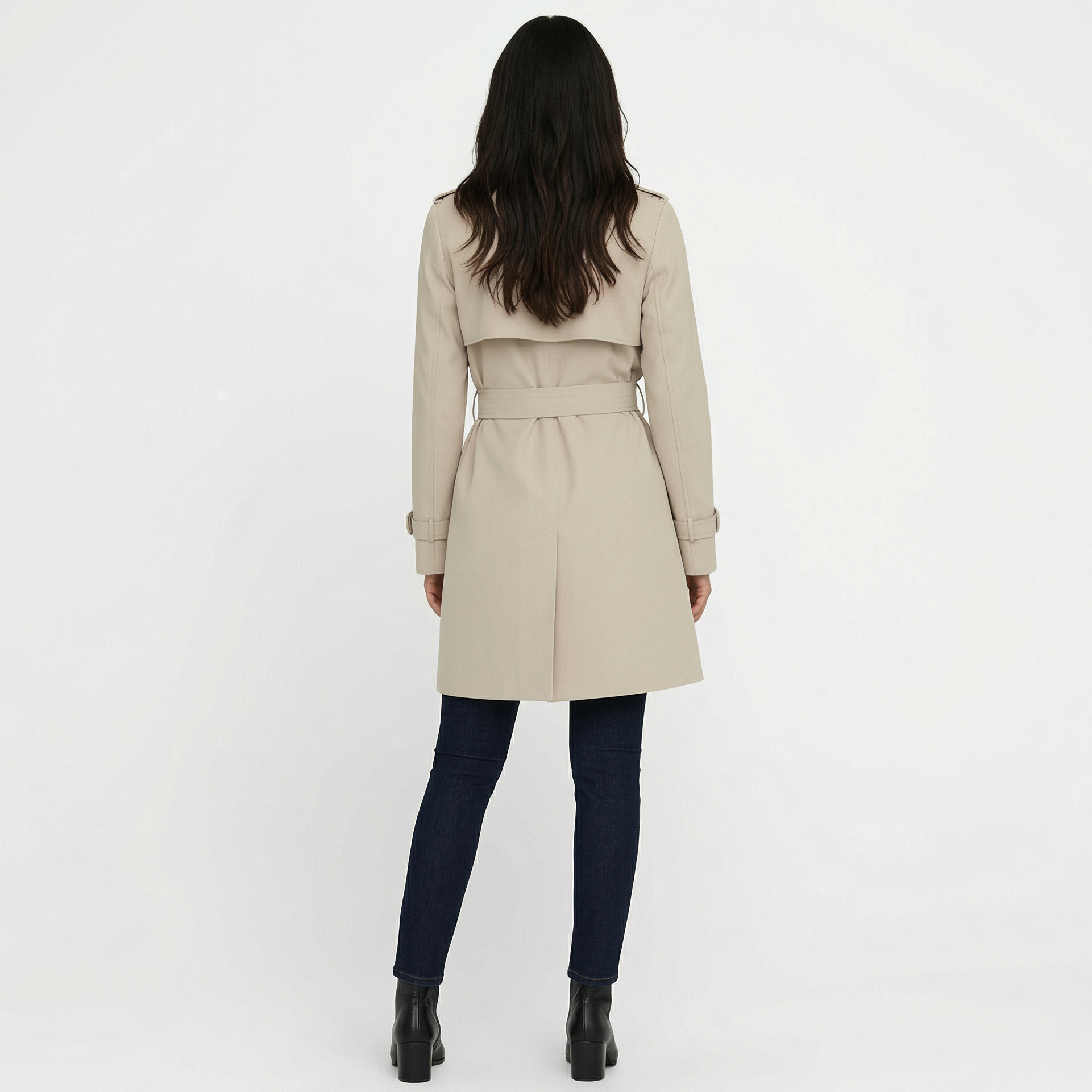 Women's Double-Breasted Midi Trench Coat for Mid-Season