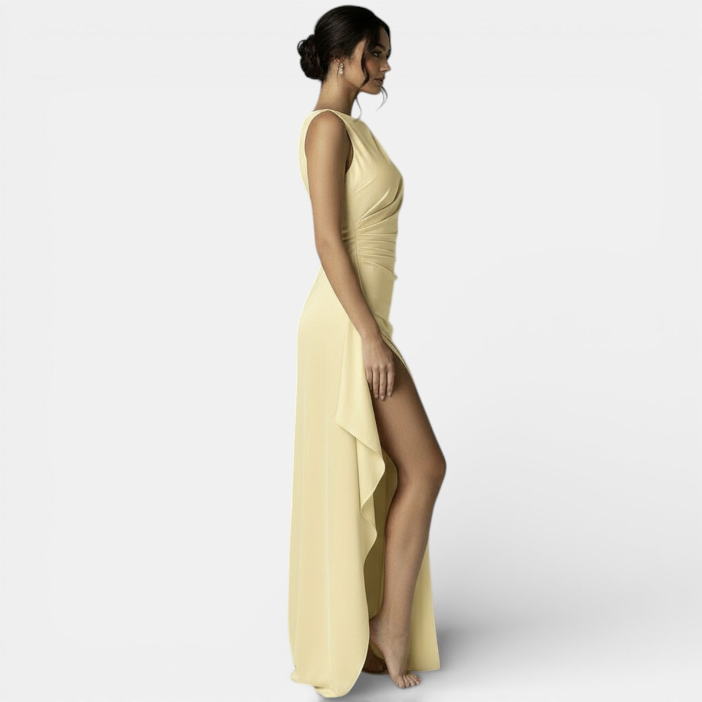 Long Satin Dress with Open Back and Slit