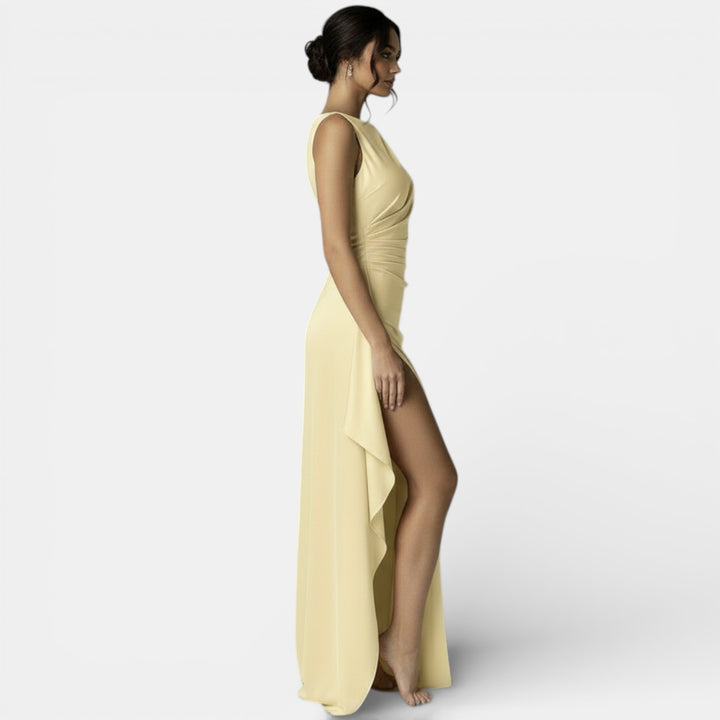 Vestido Largo de Satén con Espalda y Abertura