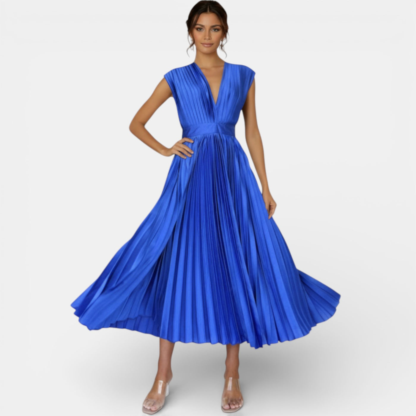 Vestido Satín Escote V Mujer Elegante
