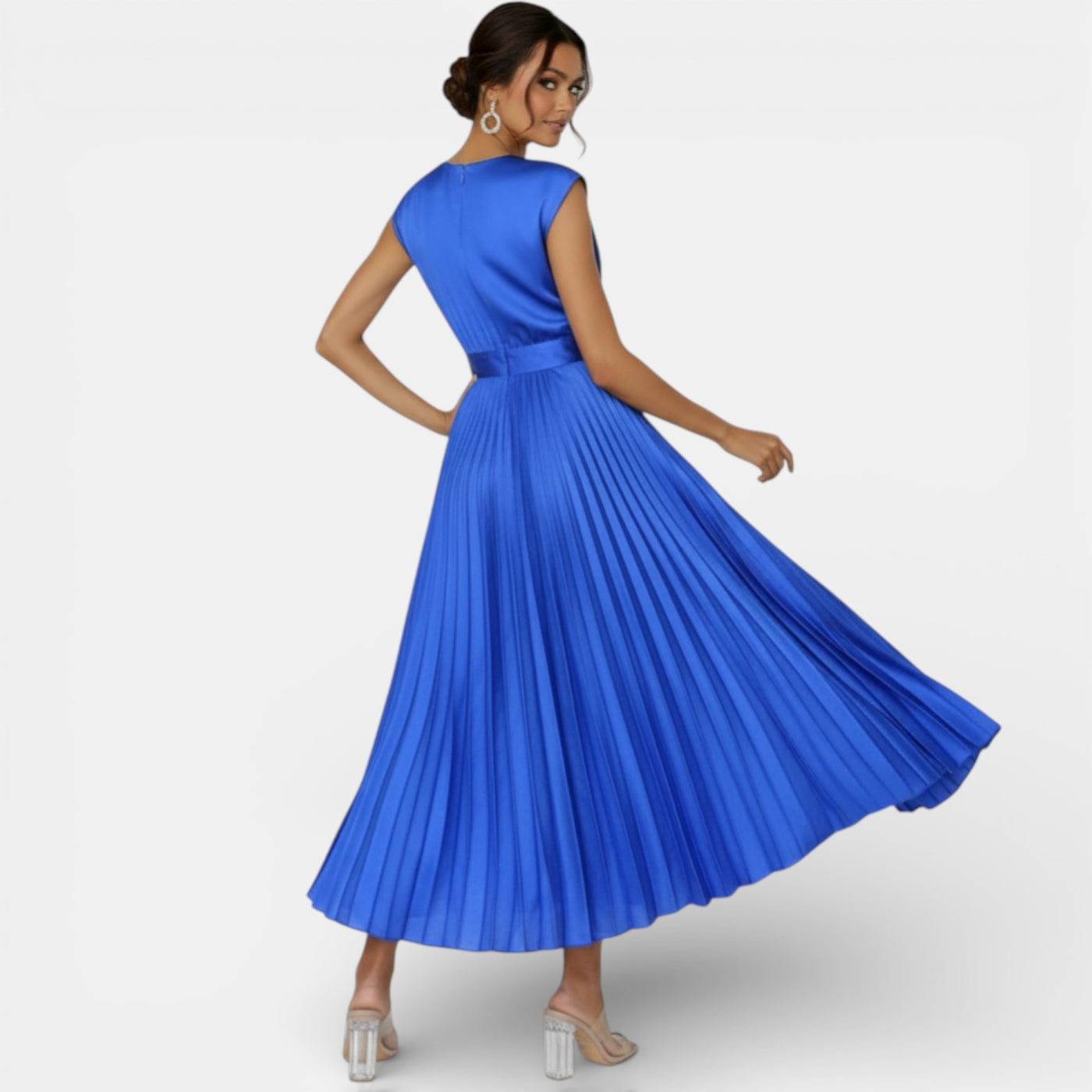 Vestido Satín Escote V Mujer Elegante