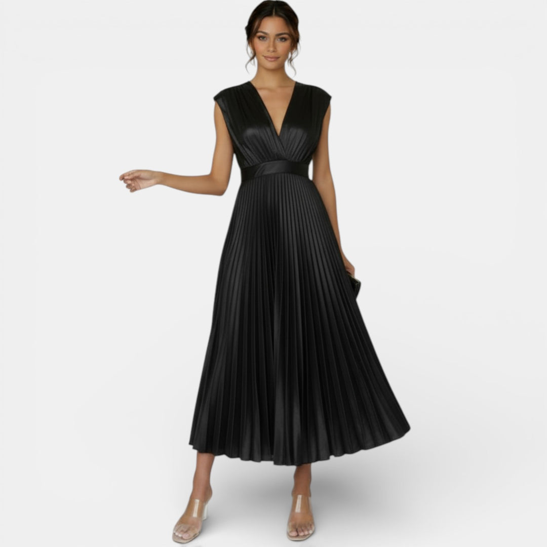 Vestido Satín Escote V Mujer Elegante