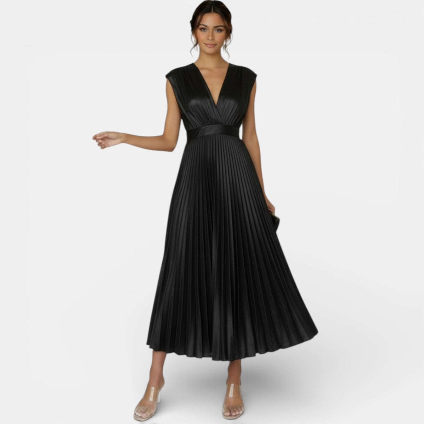 Vestido Satín Escote V Mujer Elegante