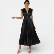 Vestido Satín Escote V Mujer Elegante