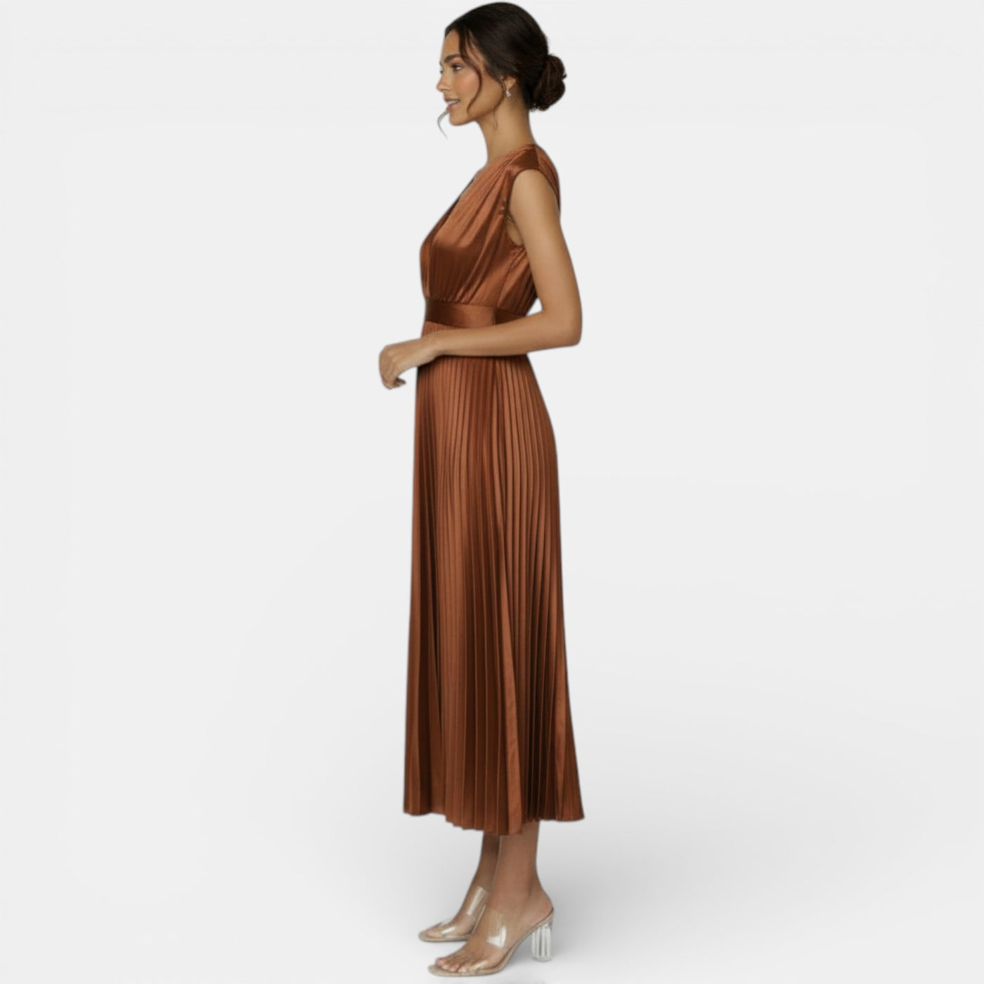 Vestido Satín Escote V Mujer Elegante