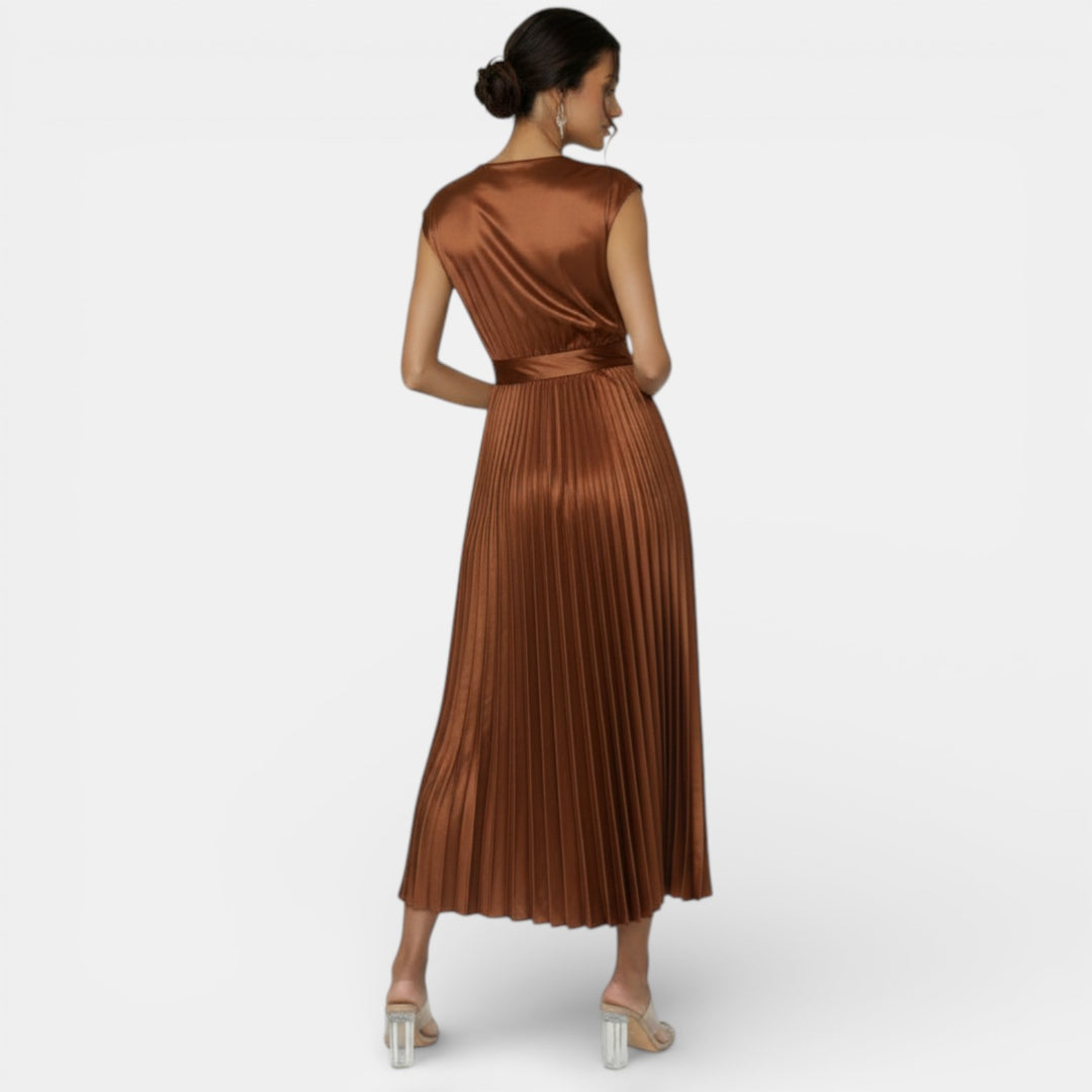 Vestido Satín Escote V Mujer Elegante