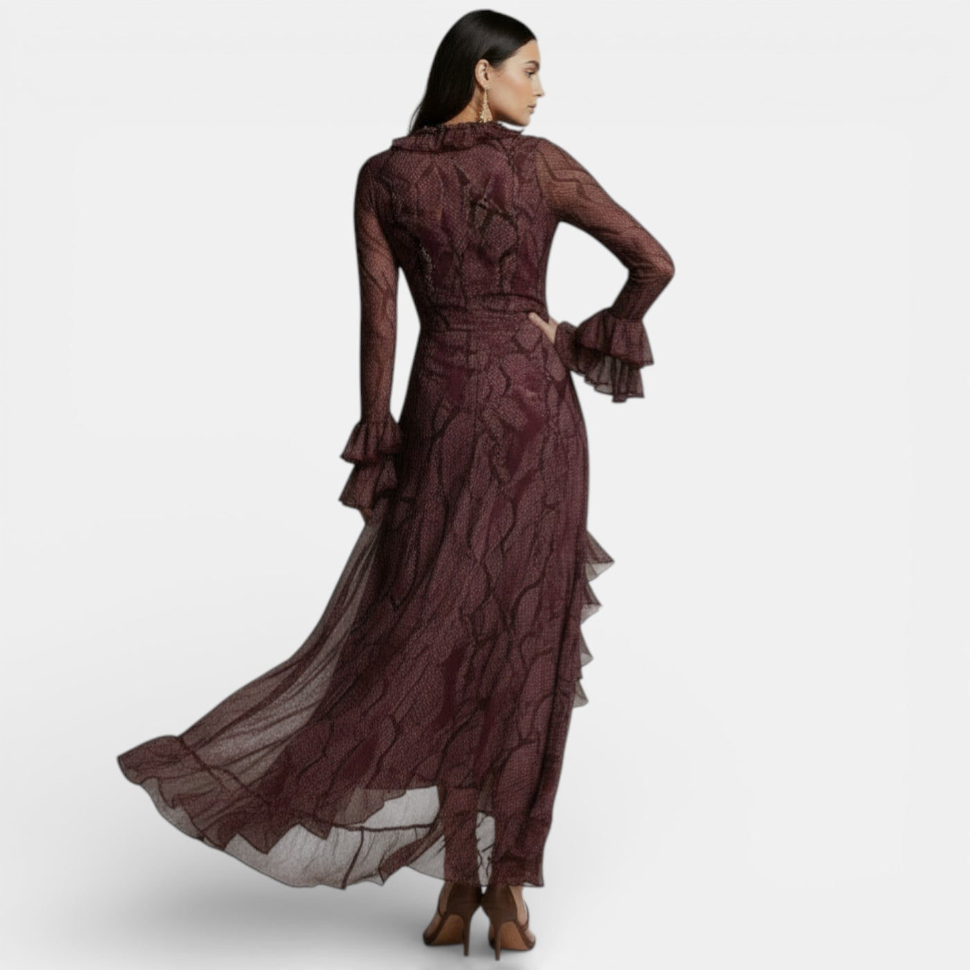 Women's Boho Maxi Dress Bell Sleeve