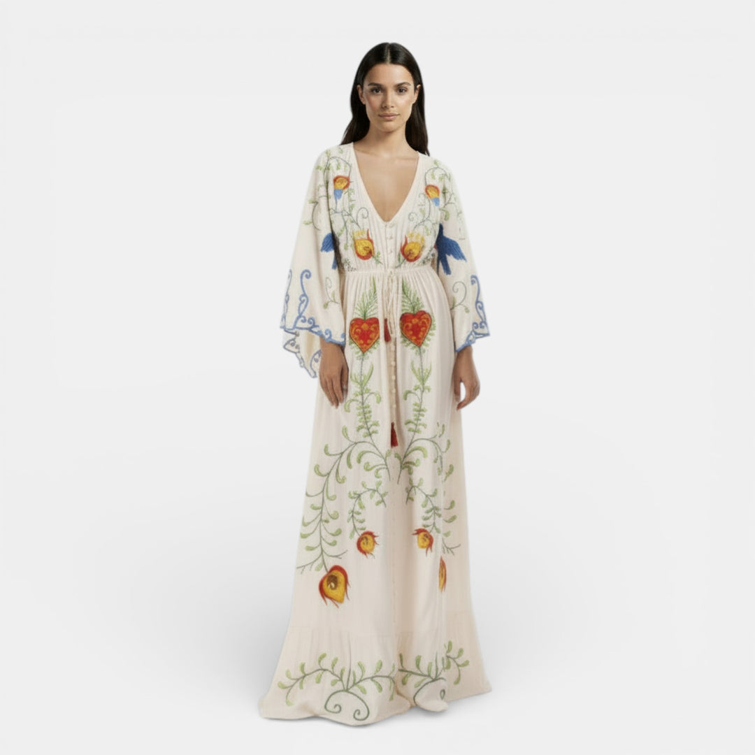 Vestido Boho Maxi Bordado Floral Mujer