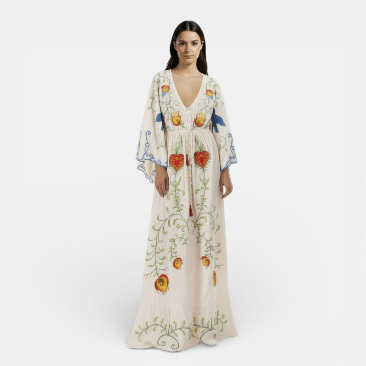 Women's Boho Floral Embroidered Maxi Dress