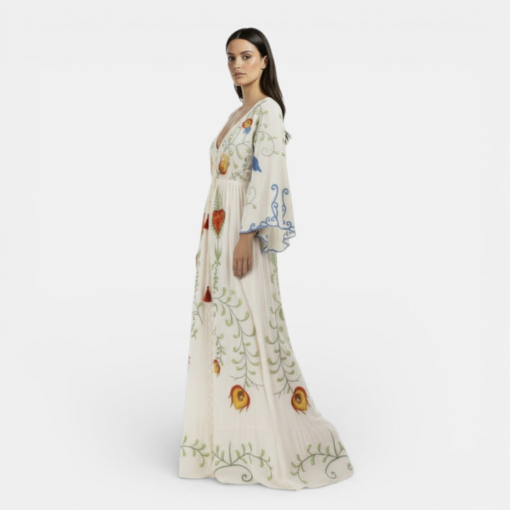 Vestido Boho Maxi Bordado Floral Mujer