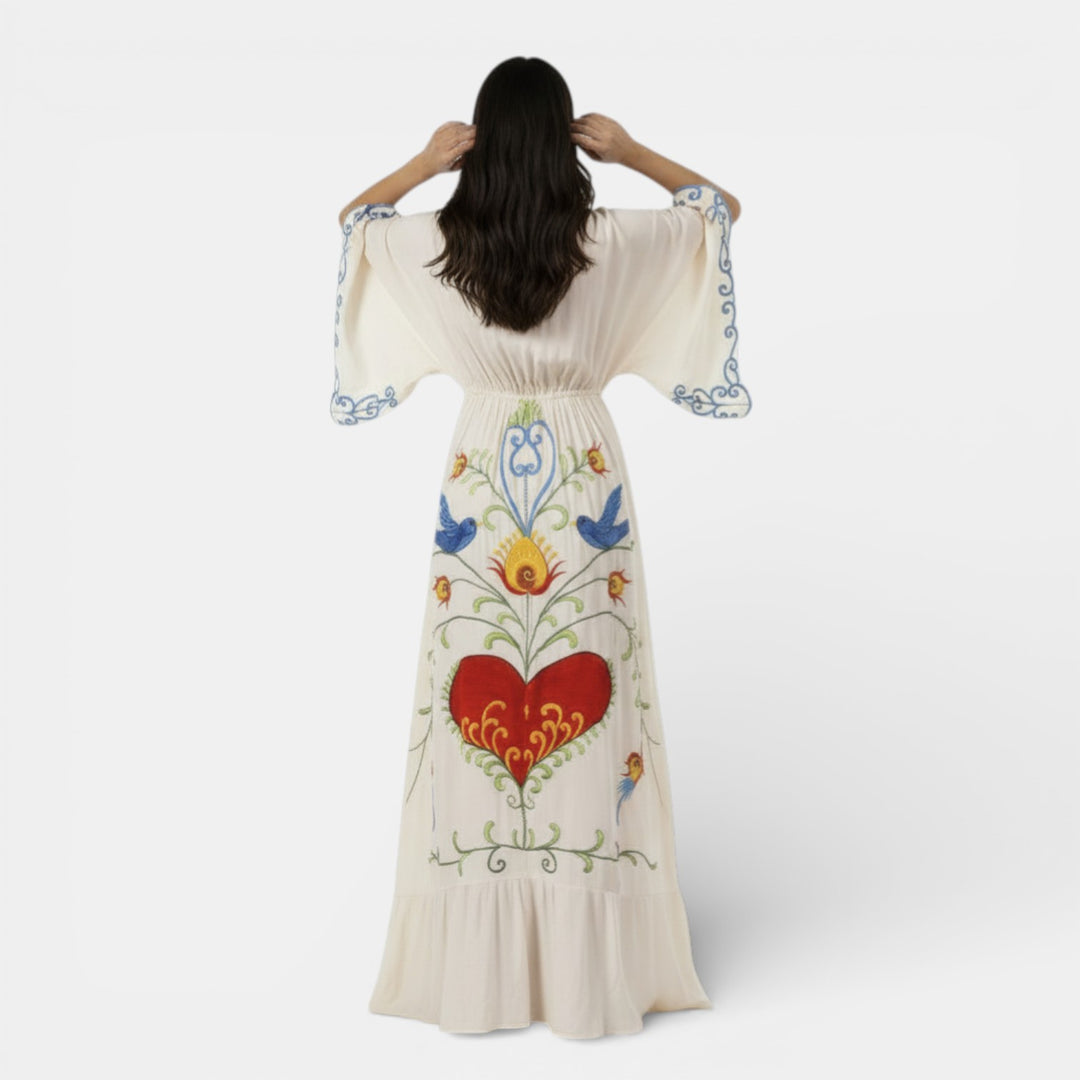 Vestido Boho Maxi Bordado Floral Mujer