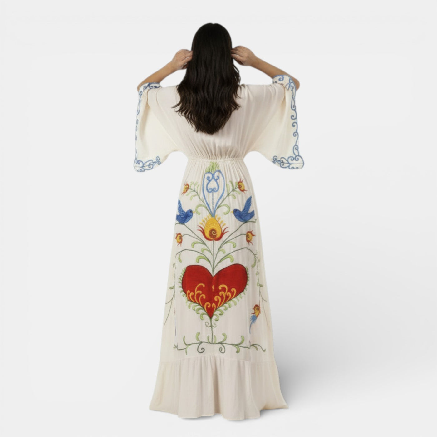 Women's Boho Floral Embroidered Maxi Dress