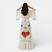 Women's Boho Floral Embroidered Maxi Dress