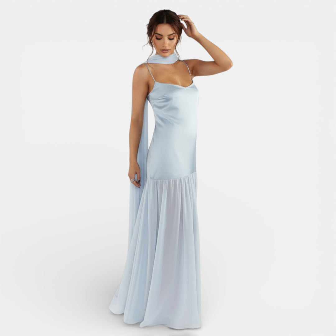 Vestido de Tirantes Mujer Satinado y Chiffon