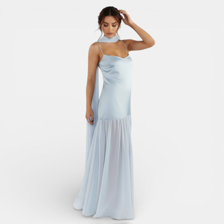 Vestido de Tirantes Mujer Satinado y Chiffon