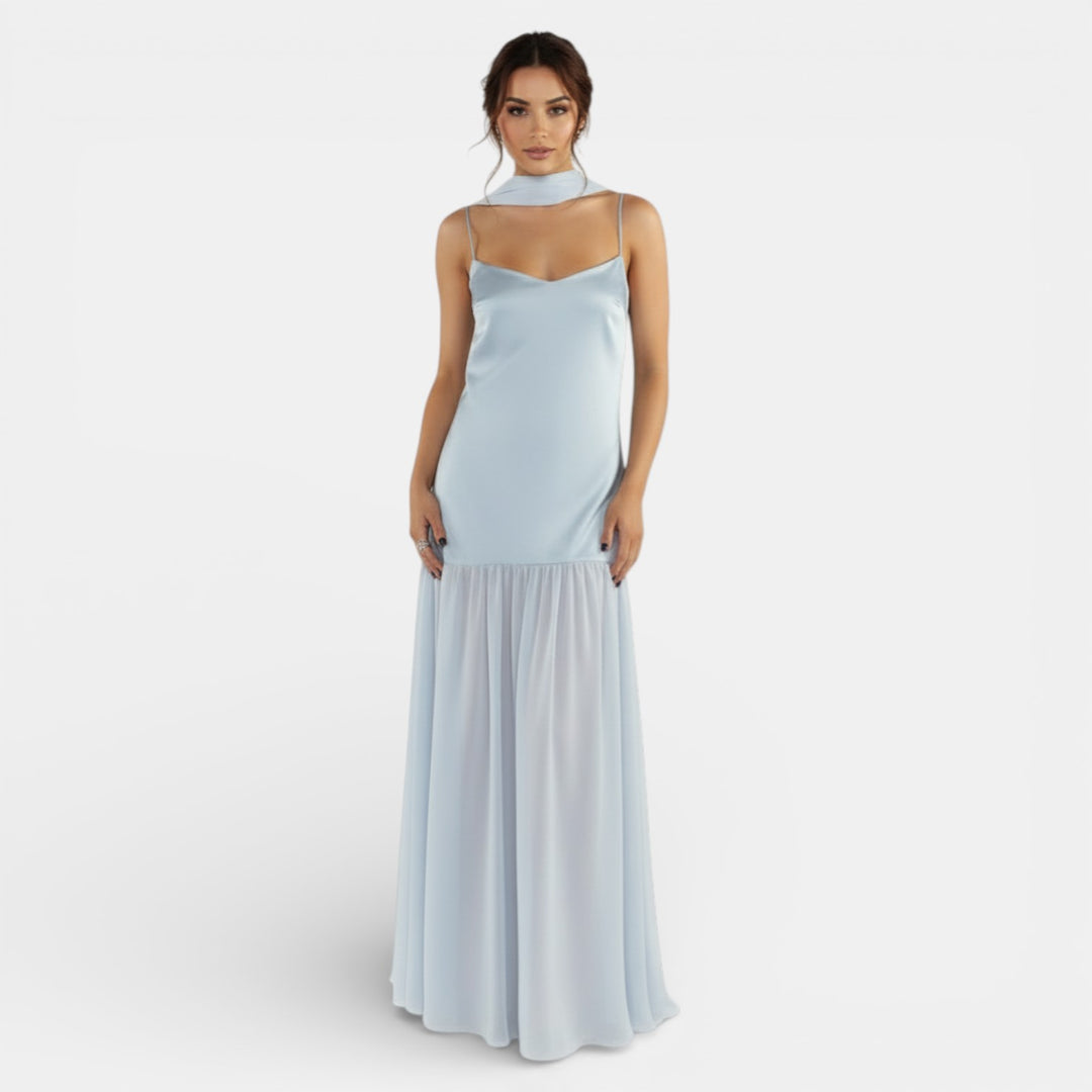 Vestido de Tirantes Mujer Satinado y Chiffon