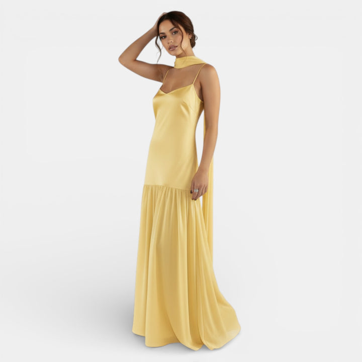 Vestido de Tirantes Mujer Satinado y Chiffon