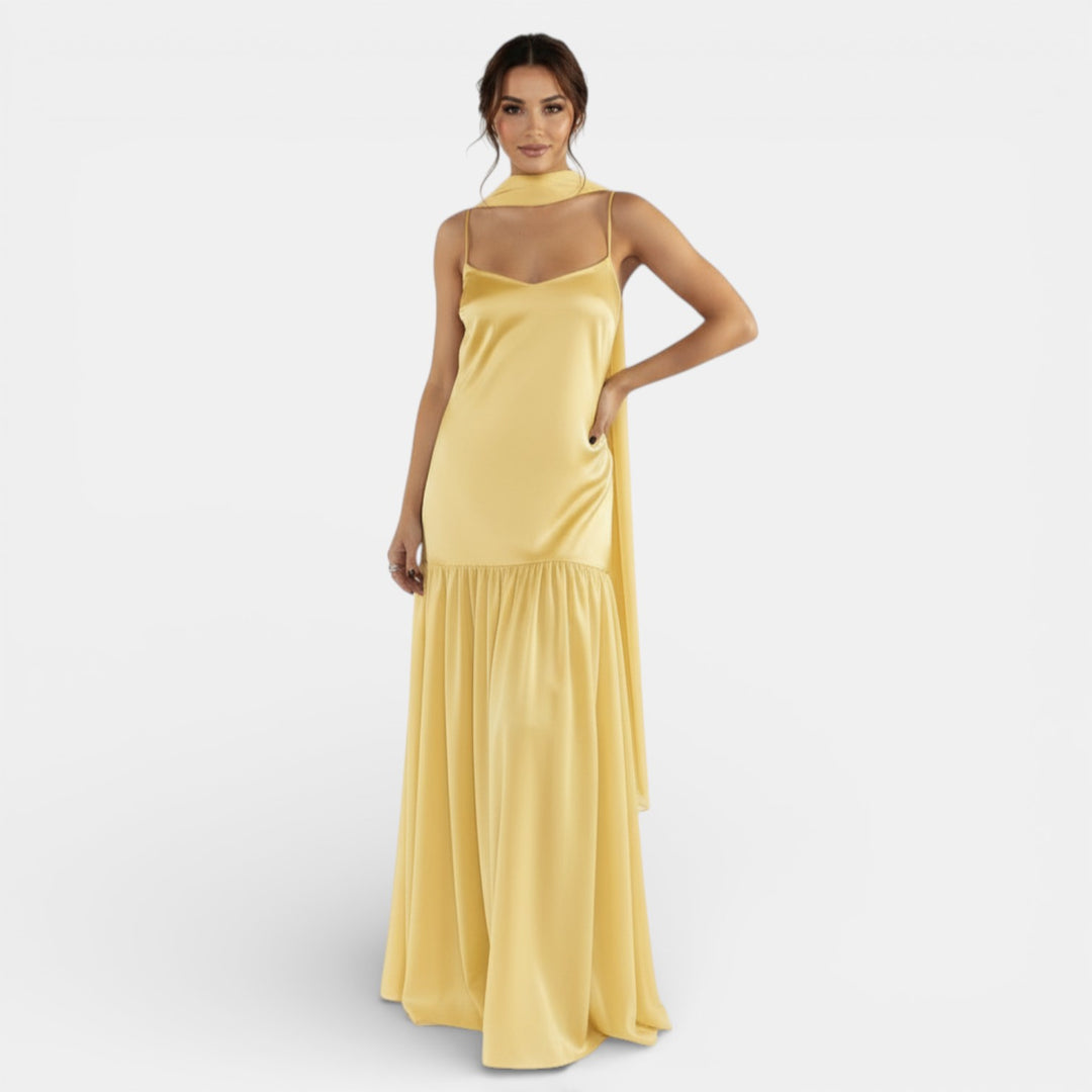 Vestido de Tirantes Mujer Satinado y Chiffon
