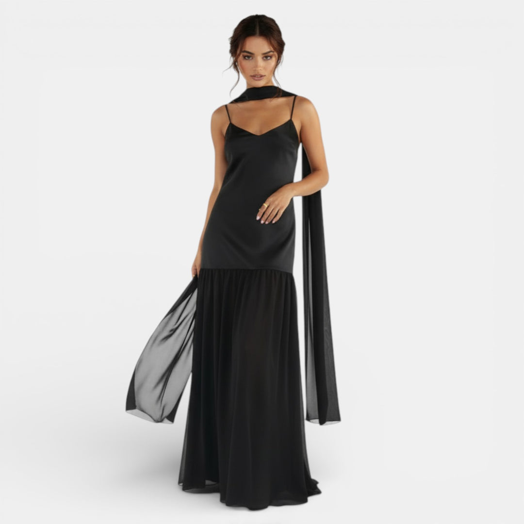 Vestido de Tirantes Mujer Satinado y Chiffon