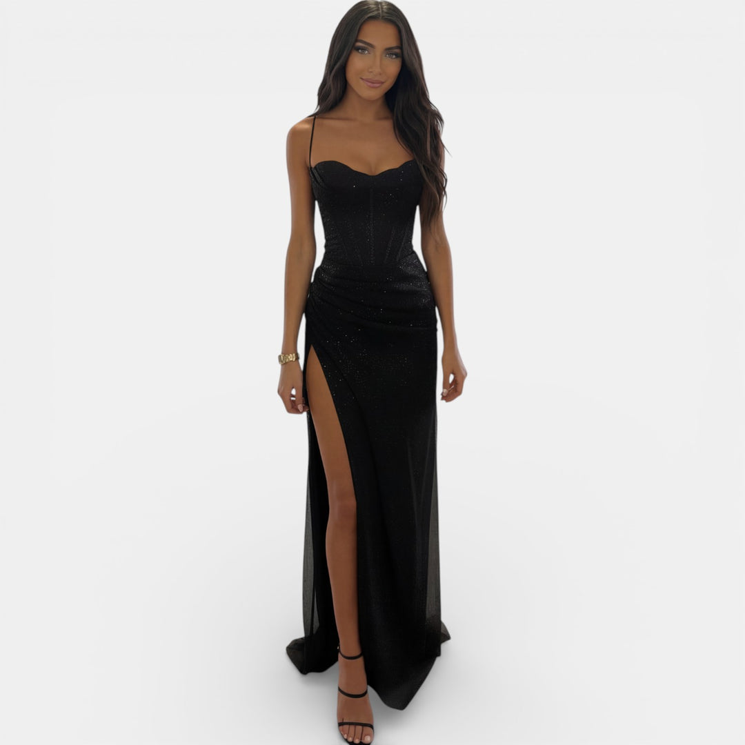 Vestido Largo de Fiesta Mujer Cuello V con Abertura