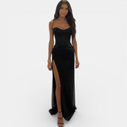 Women's Long V-Neck Party Dress with Slit