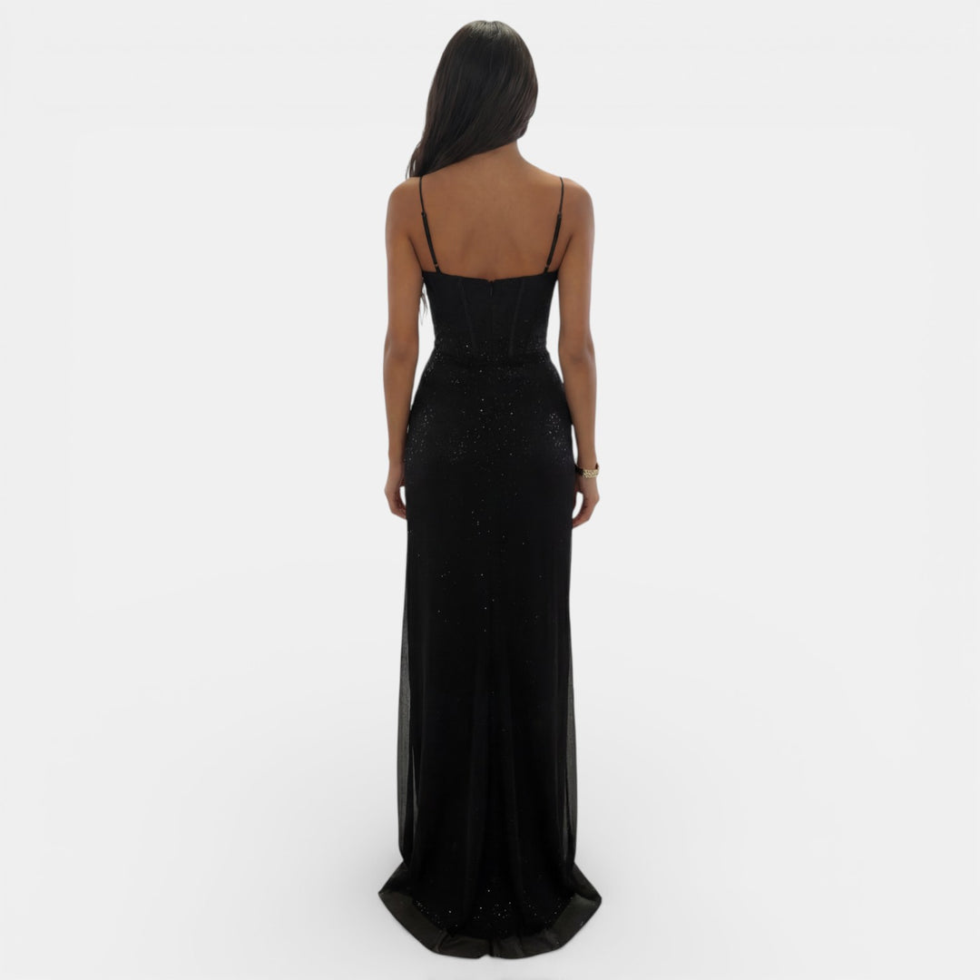 Vestido Largo de Fiesta Mujer Cuello V con Abertura