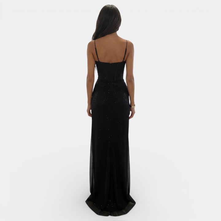 Vestido Largo de Fiesta Mujer Cuello V con Abertura
