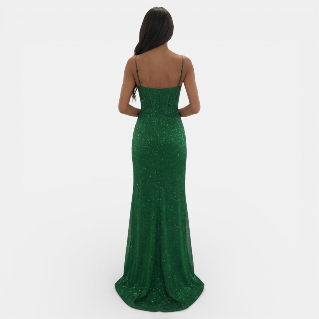 Vestido Largo de Fiesta Mujer Cuello V con Abertura
