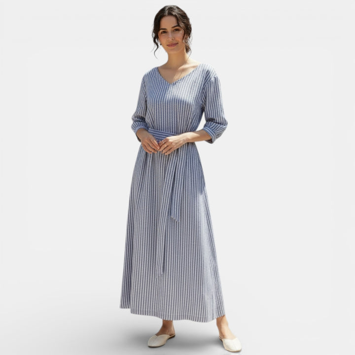 Vestido Rayas Algodón Lino Mujer