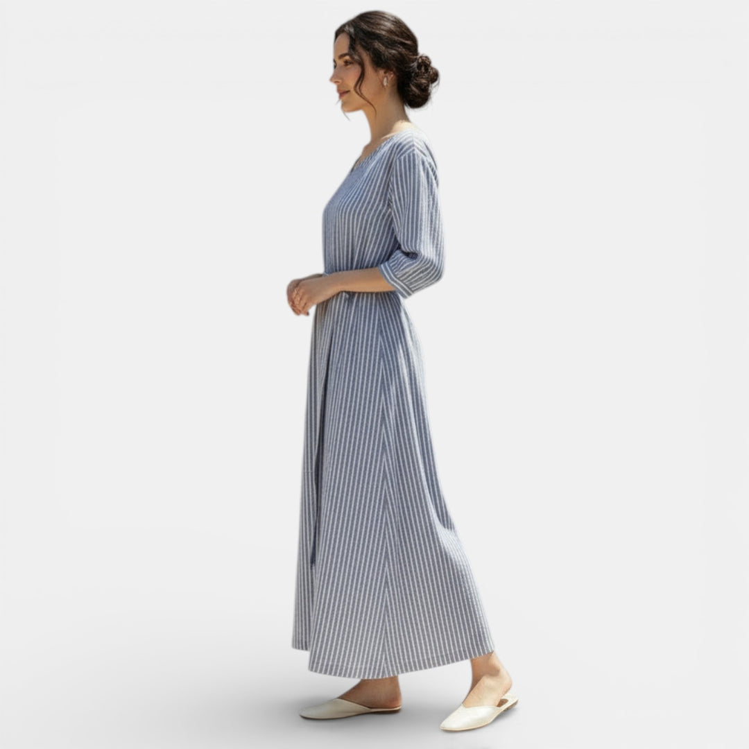Vestido Rayas Algodón Lino Mujer