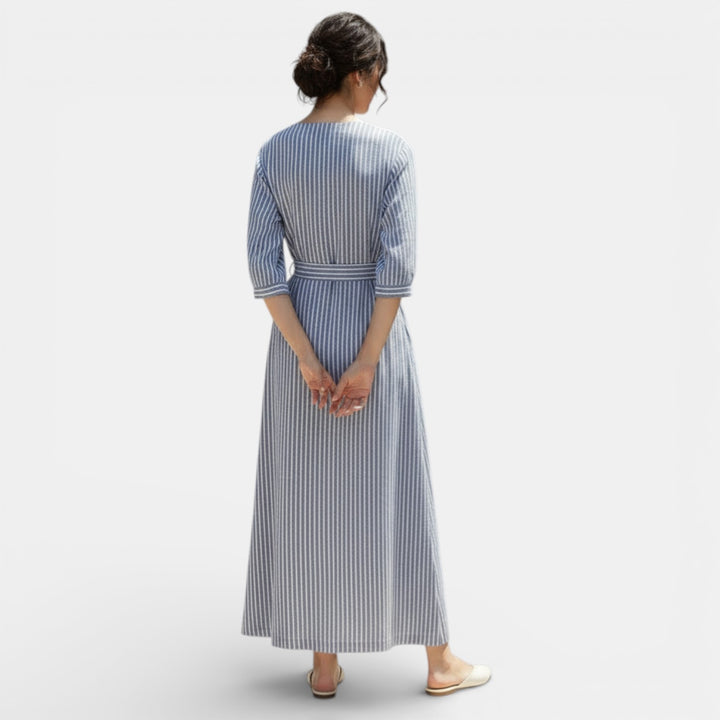 Vestido Rayas Algodón Lino Mujer