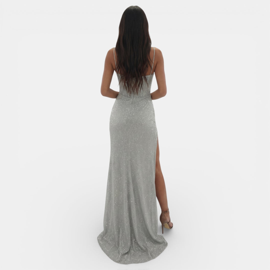 Vestido Largo de Fiesta Mujer Cuello V con Abertura