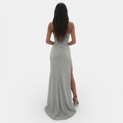 Women's Long V-Neck Party Dress with Slit
