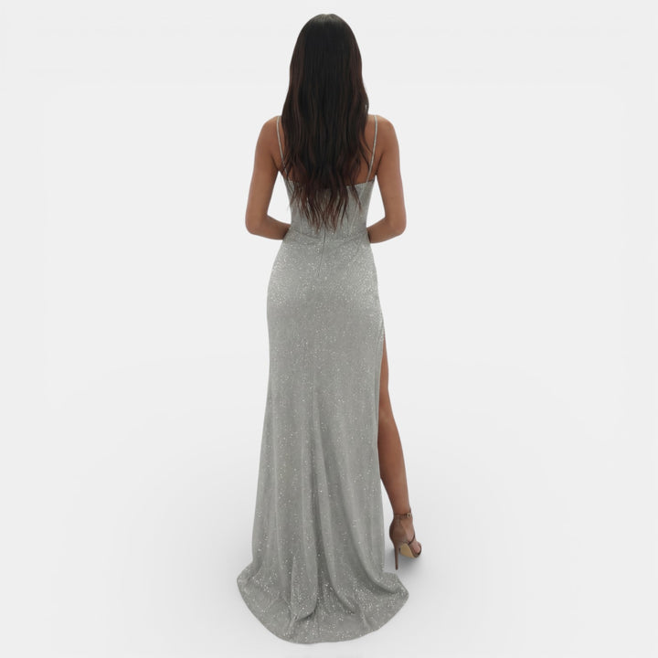 Vestido Largo de Fiesta Mujer Cuello V con Abertura