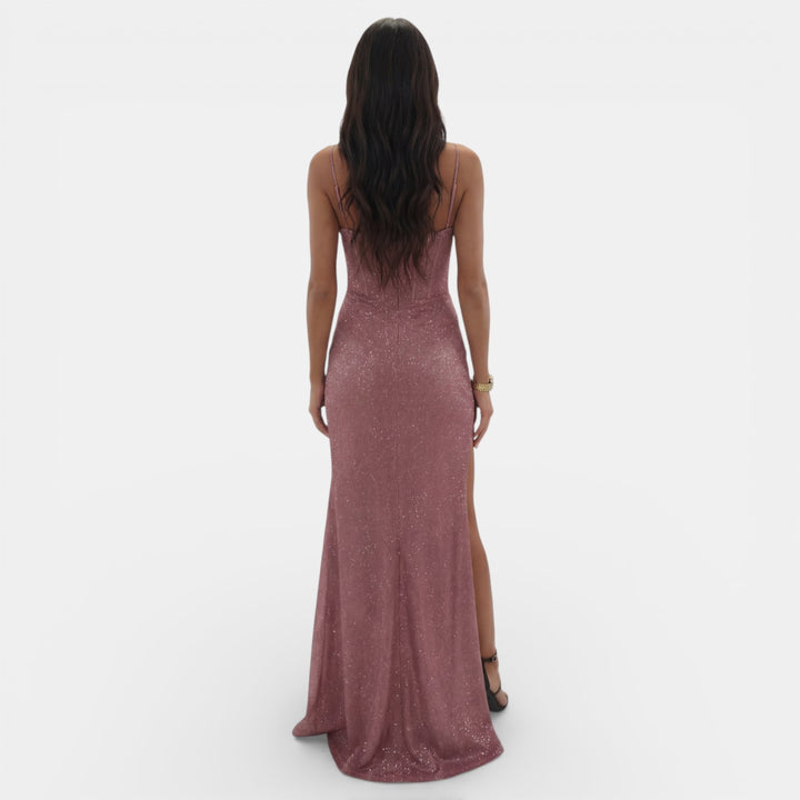 Vestido Largo de Fiesta Mujer Cuello V con Abertura