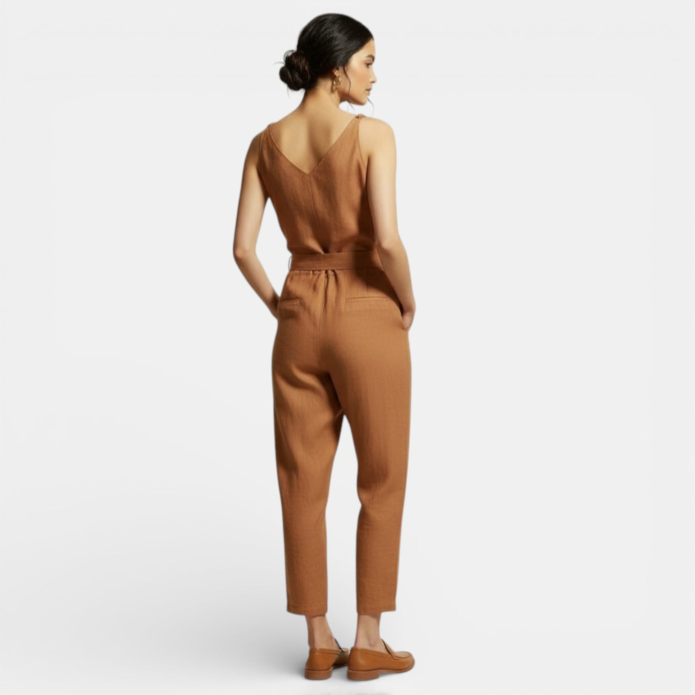 Long Jumpsuit V-Neck Cotton Linen