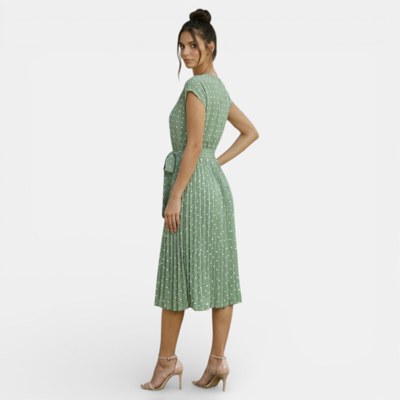 Women's Polka Dot Short Sleeve Midi Dress