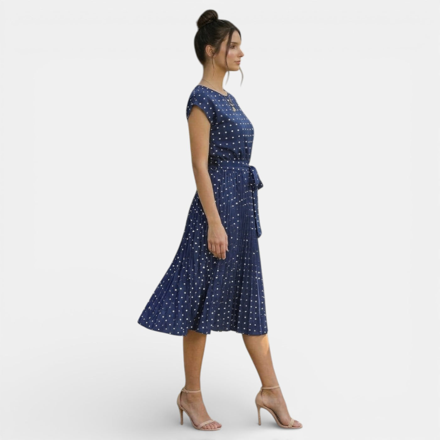 Women's Polka Dot Short Sleeve Midi Dress