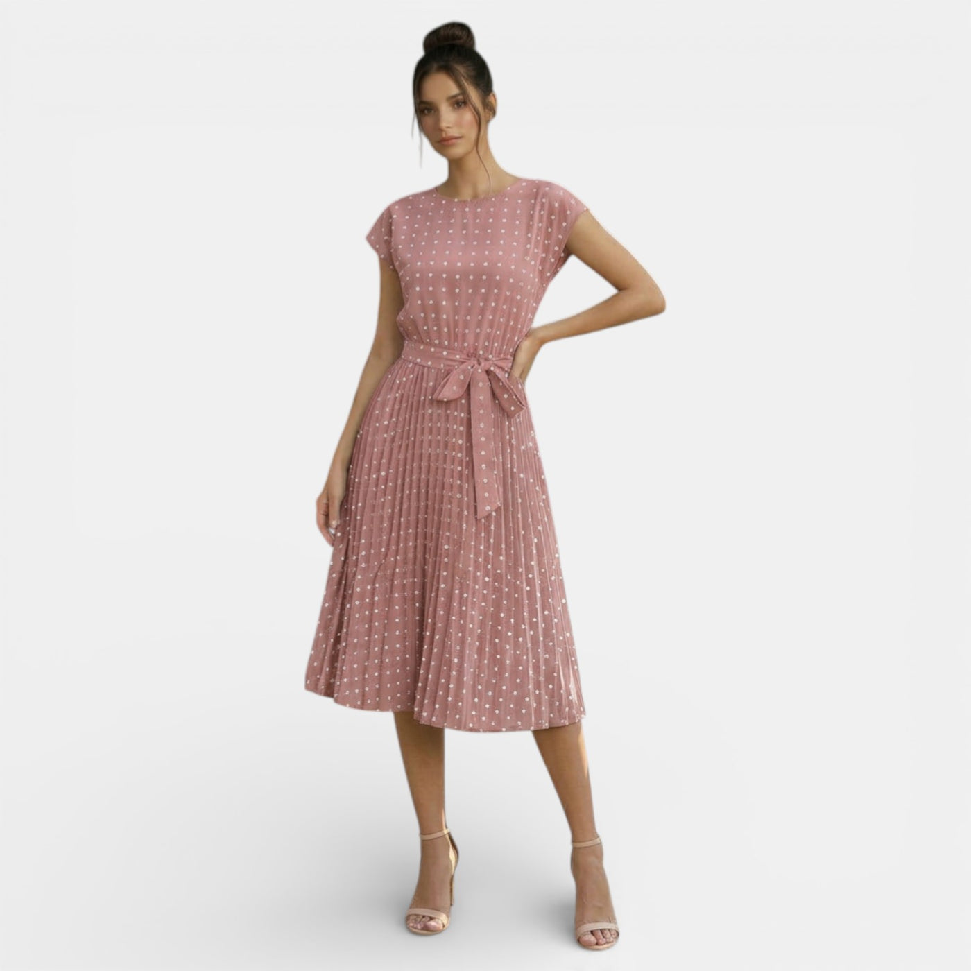 Women's Polka Dot Short Sleeve Midi Dress