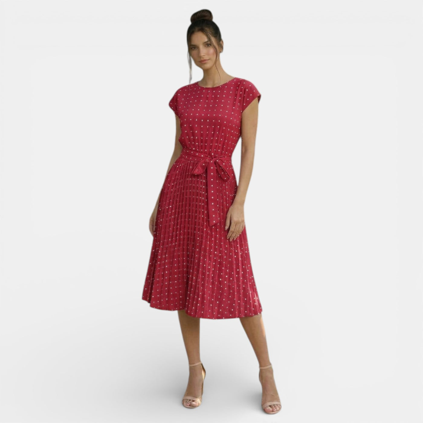 Women's Polka Dot Short Sleeve Midi Dress