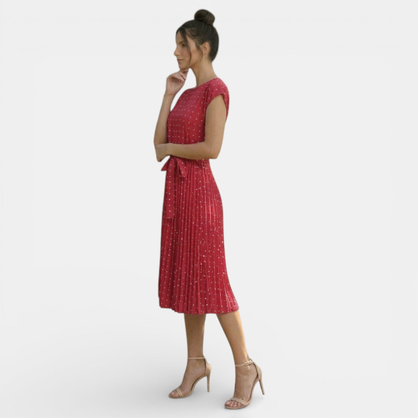 Women's Polka Dot Short Sleeve Midi Dress