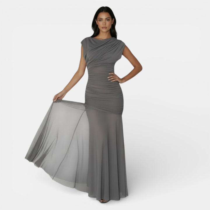 Vestido Largo Irregular con Malla