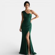 One-Shoulder Pleated Evening Gown