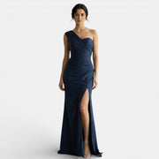 One-Shoulder Pleated Evening Gown