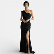 One-Shoulder Pleated Evening Gown