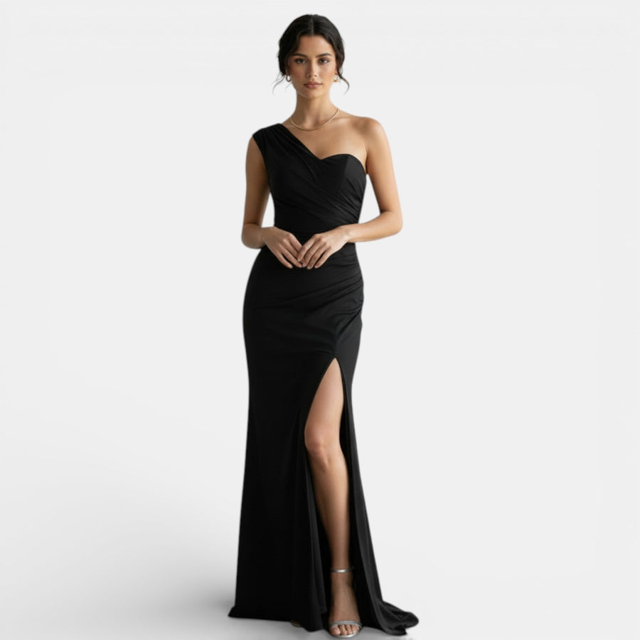 Vestido de Noche Plisado de Un Hombro