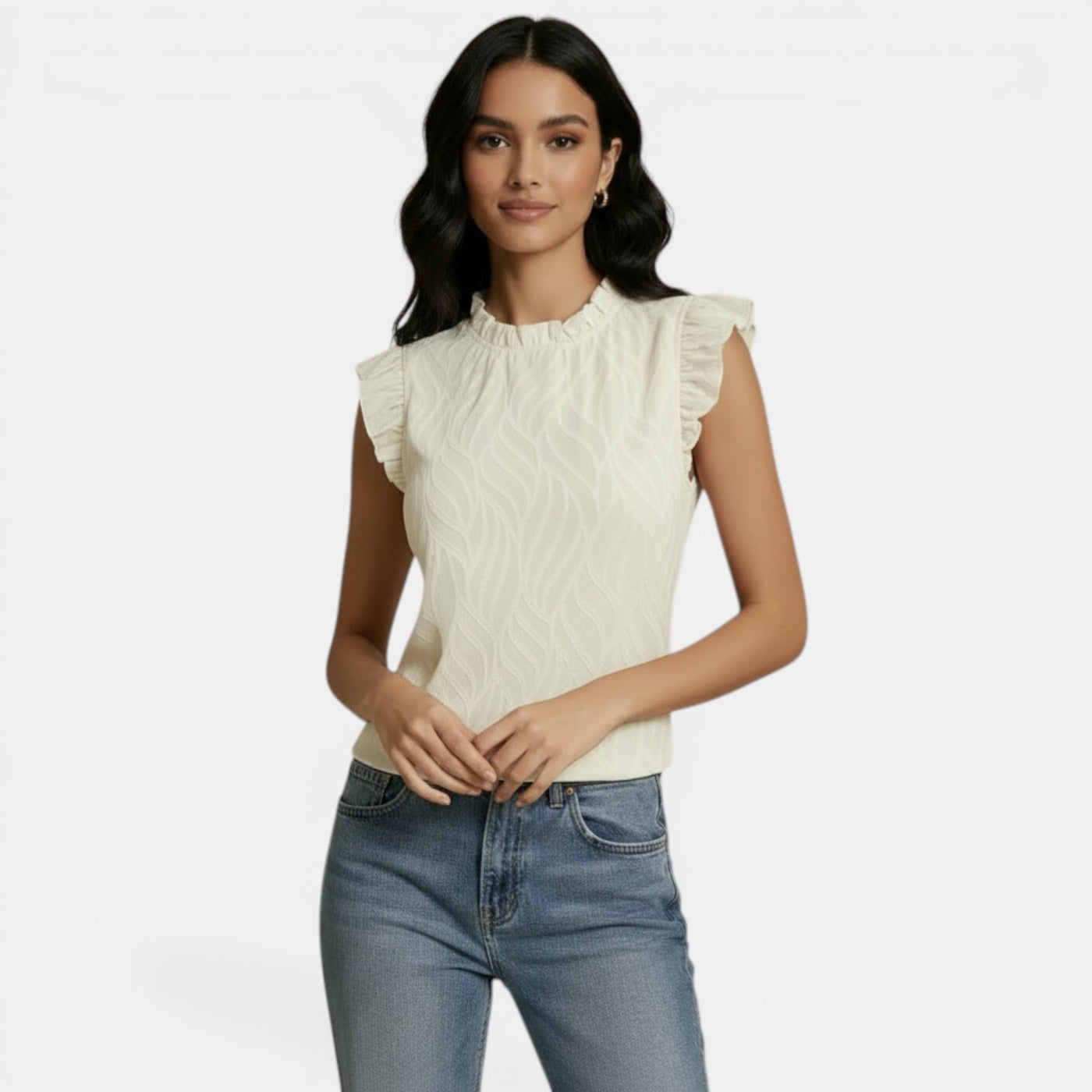 Blusa Chiffon Sin Mangas con Volantes
