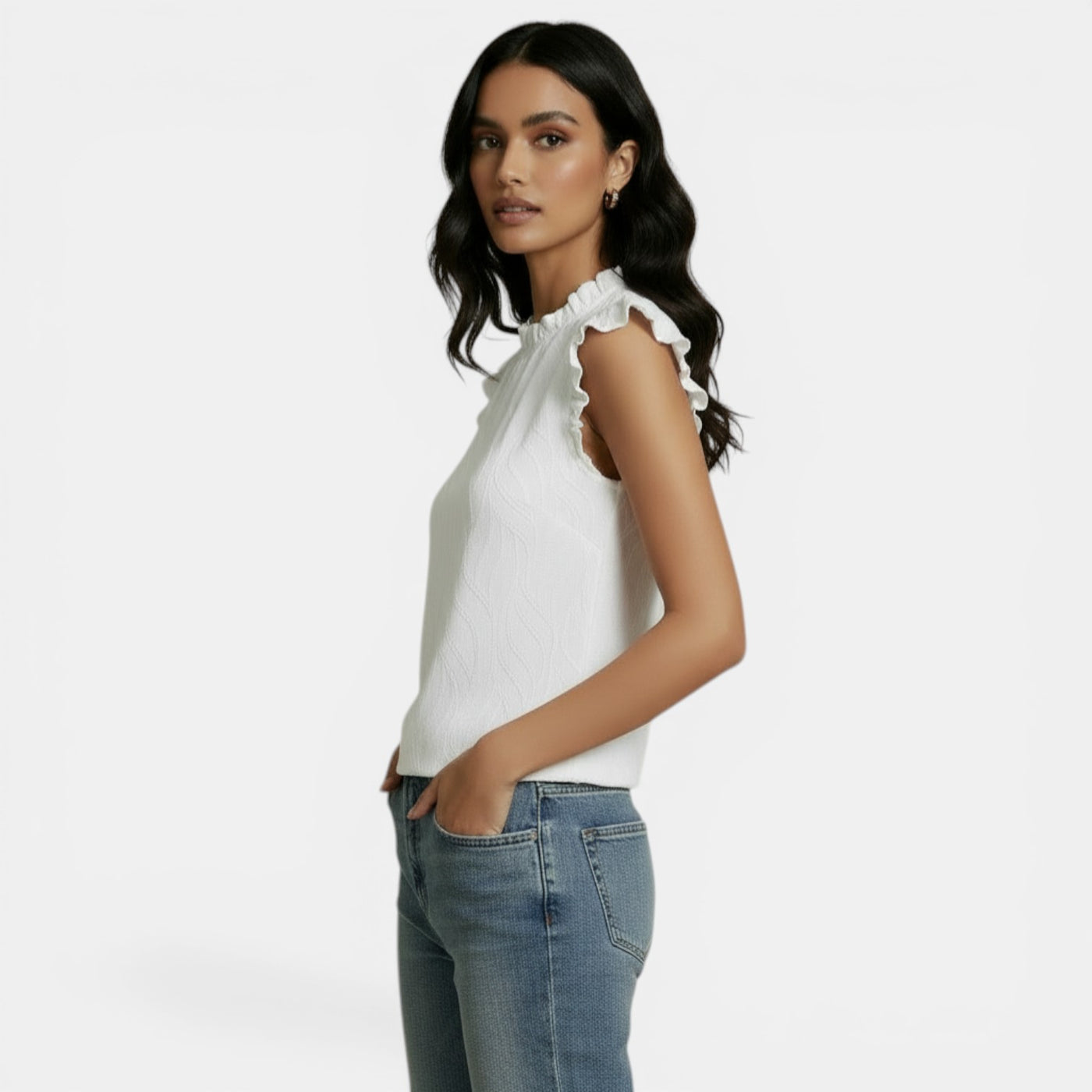 Blusa Chiffon Sin Mangas con Volantes