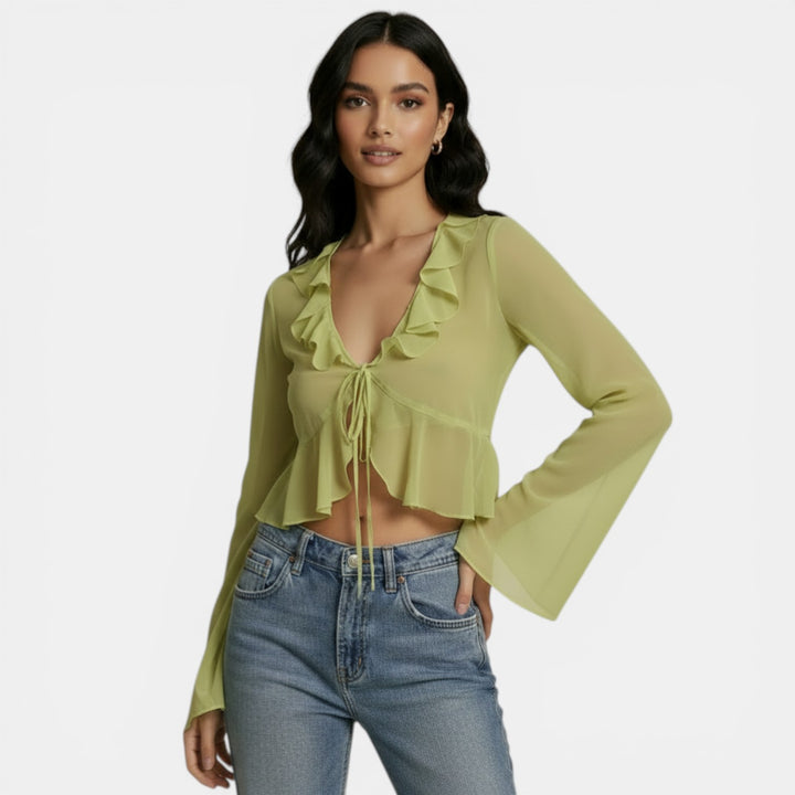 Top Transparente Cuello V Lazo